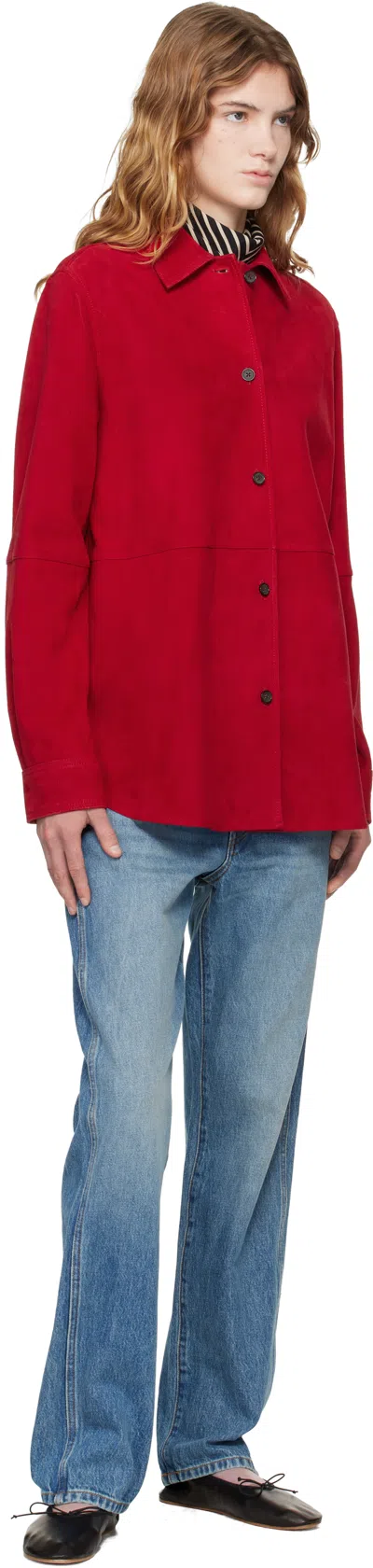 Totême Womens Poppy Soft Long-sleeves Suede Overshirt In Red