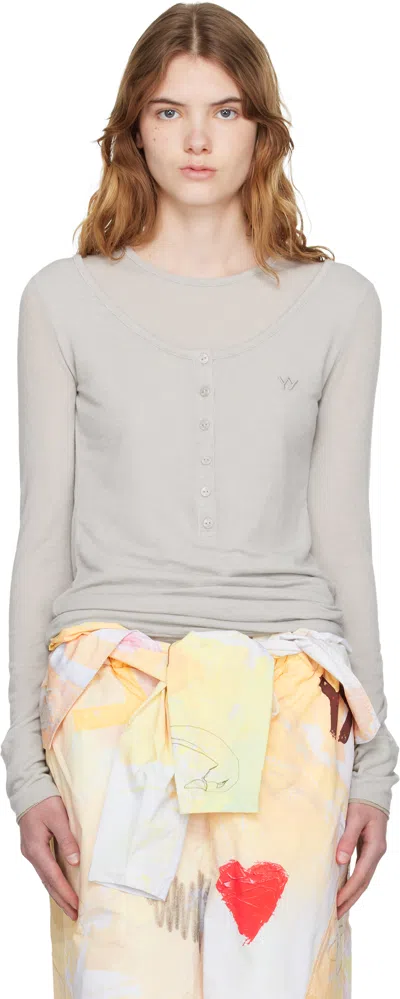 Open Yy Buttoned Layered T-shirt In Gray