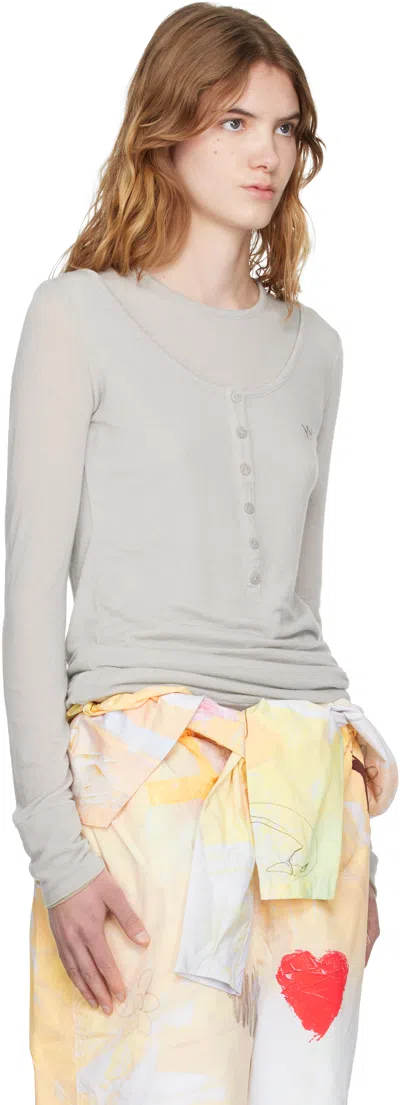 Open Yy Buttoned Layered T-shirt In Gray