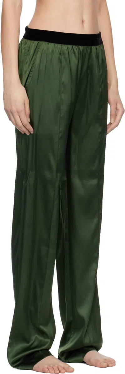 Tom Ford Green Pants With Elastic Waist With Logo Lettering In Silk Stretch Woman In Green