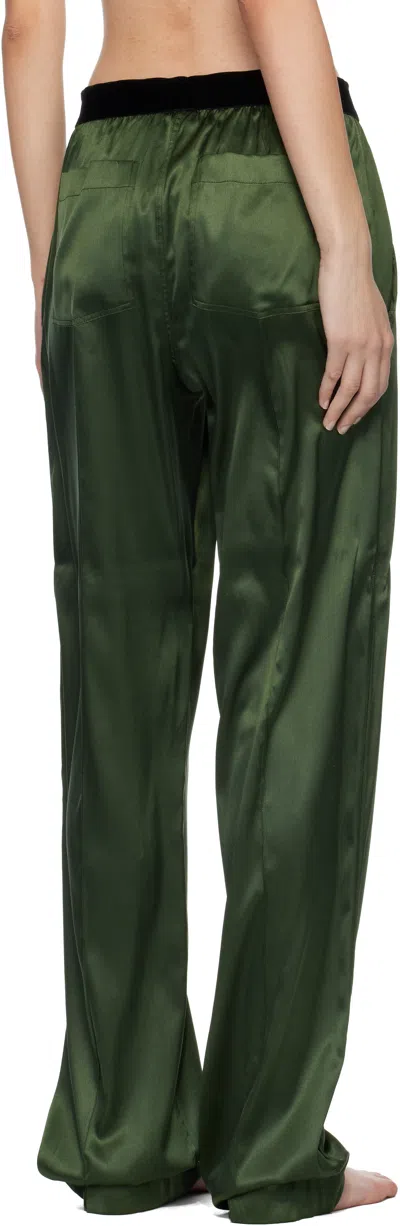Tom Ford Green Pants With Elastic Waist With Logo Lettering In Silk Stretch Woman In Green
