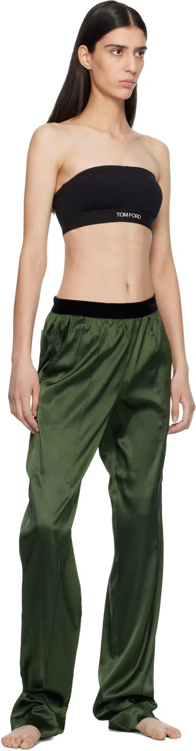 Tom Ford Green Pants With Elastic Waist With Logo Lettering In Silk Stretch Woman In Green