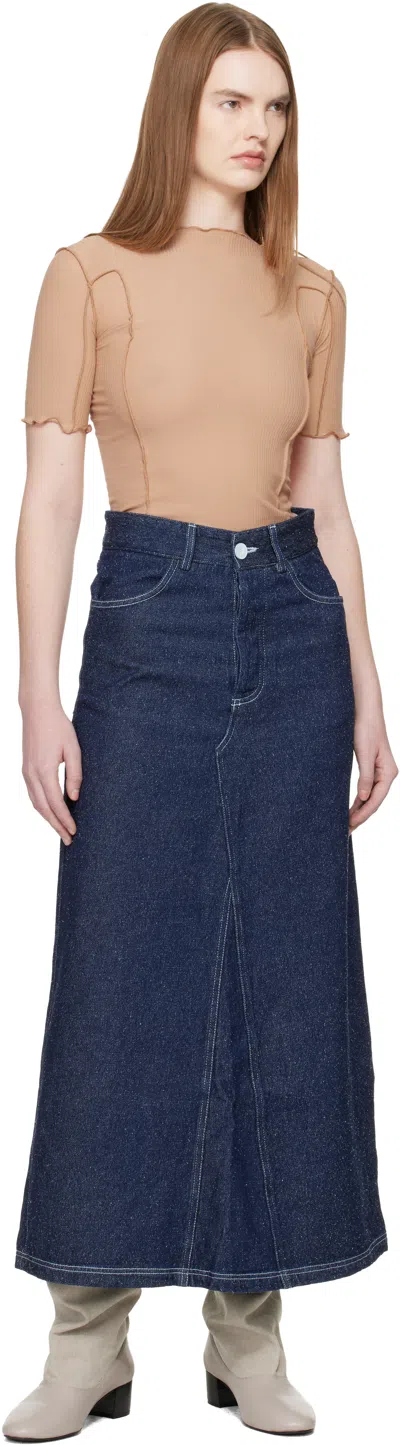 Baserange Belt Loop Midi Skirt In Blue