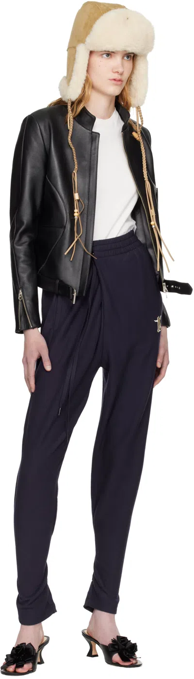Open Yy Radius Motor Stand-up Collar Leather Jacket In Black