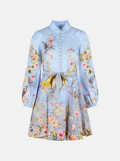 Zimmermann Rebellion Multicolor Midi Dress With Bow Detail On The Front And All-over Floral Print In Linen Woma In Purple