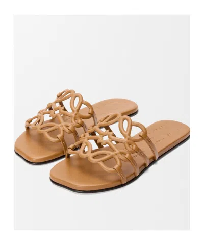 Loewe Anagram Petal Slides In Camel Leather In Multi