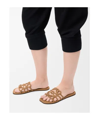 Loewe Anagram Petal Slides In Camel Leather In Multi