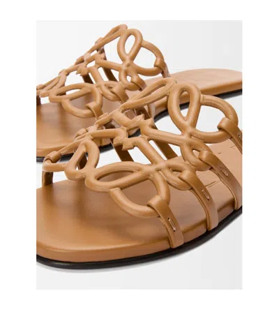Loewe Anagram Petal Slides In Camel Leather In Multi