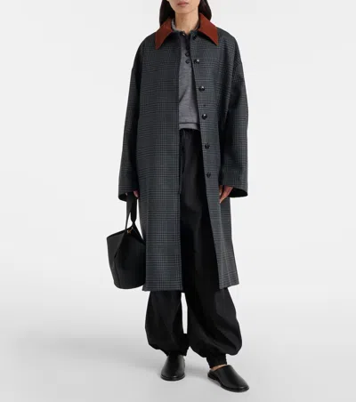 Rohe Suede-trimmed Checked Wool Coat In Blue