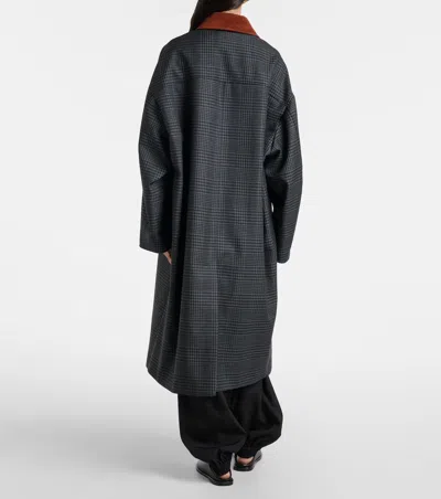 Rohe Suede-trimmed Checked Wool Coat In Blue
