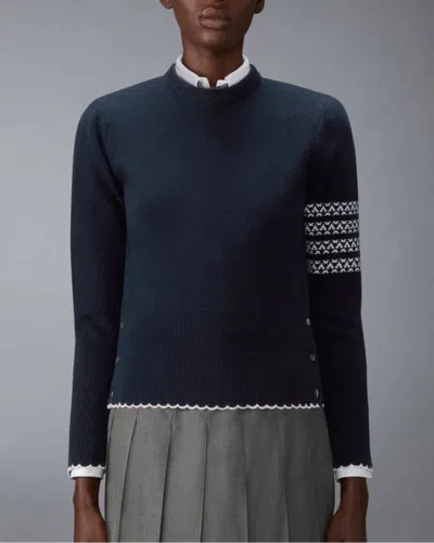 Thom Browne Merino Wool Holiday Hector Pullover In Blue
