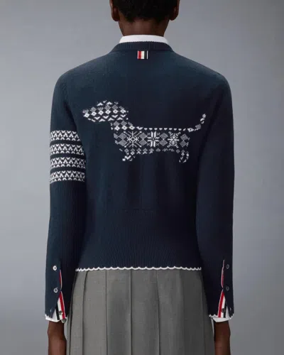 Thom Browne Merino Wool Holiday Hector Pullover In Blue