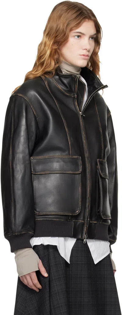 Dunst Black Stand Collared Leather Jacket In Multi