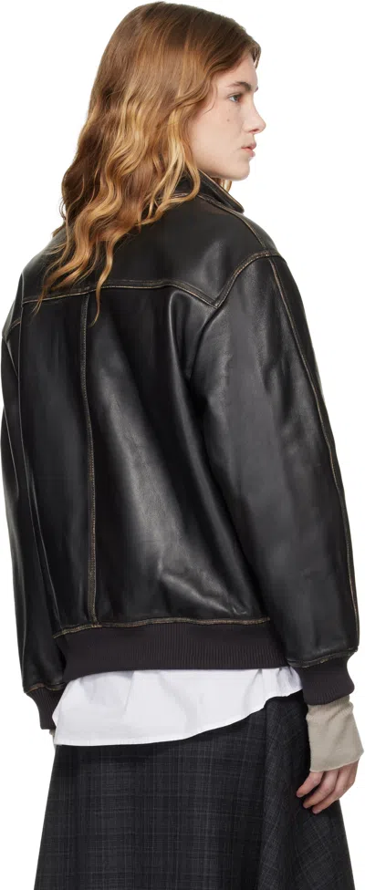 Dunst Black Stand Collared Leather Jacket In Multi