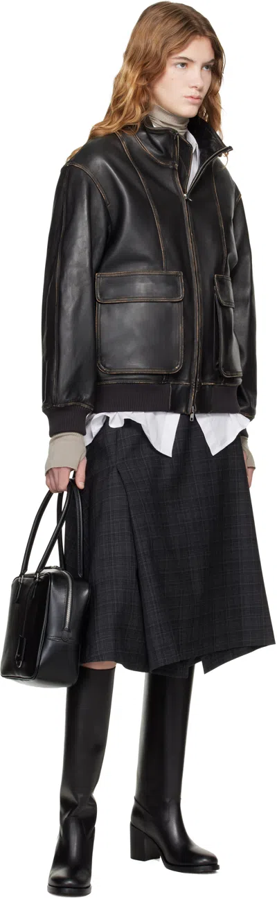 Dunst Black Stand Collared Leather Jacket In Multi