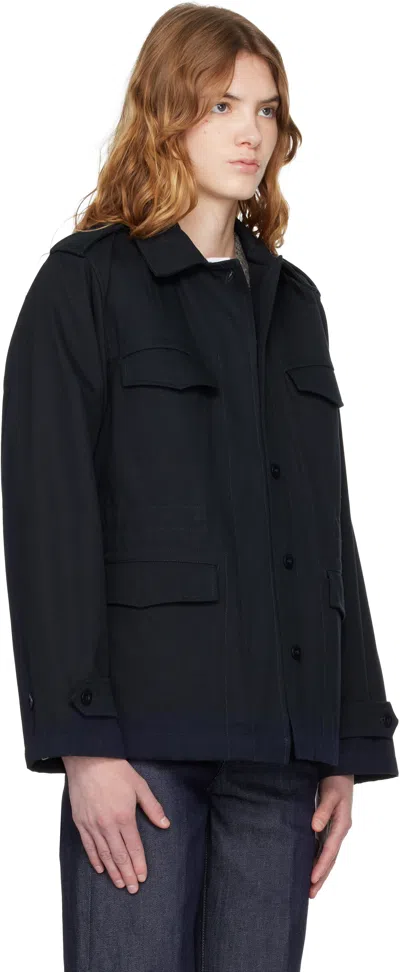 A.p.c. Navy Belted Jacket In Blue