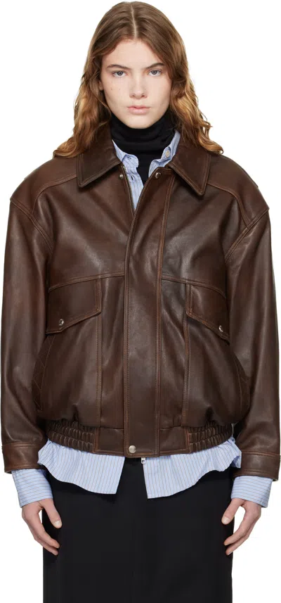 Dunst Brown Oversized Vintage Leather Jacket In Brown