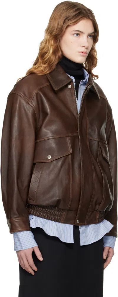Dunst Brown Oversized Vintage Leather Jacket In Brown