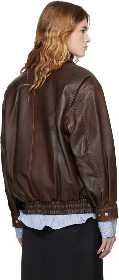 Dunst Brown Oversized Vintage Leather Jacket In Brown
