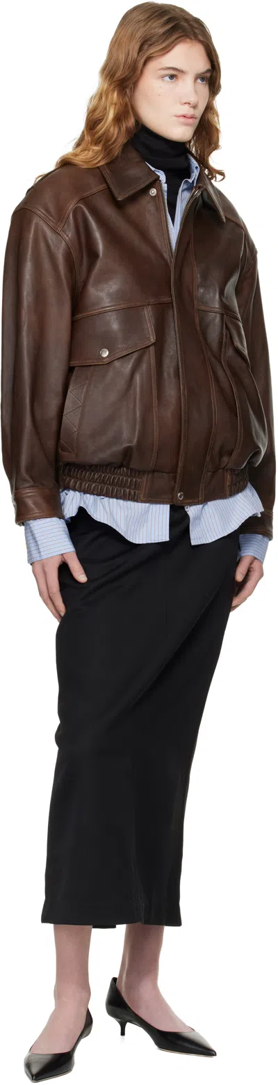 Dunst Brown Oversized Vintage Leather Jacket In Brown