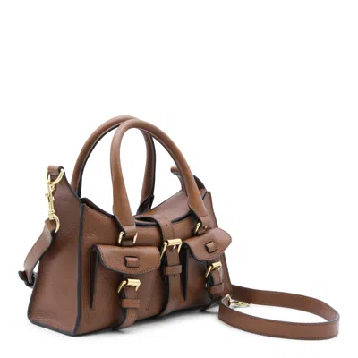 Mulberry Roxanne Brown Small Handbag With Adjustable And Removable Shoulder Strap And Two Front Pockets In Le