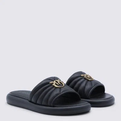 Pinko Fiona Black Slides With Chunky Design And Love Birds Logo Plaque In Leather Woman