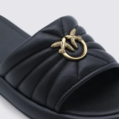 Pinko Fiona Black Slides With Chunky Design And Love Birds Logo Plaque In Leather Woman