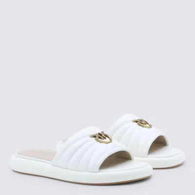 Pinko Fiona White Slides With Chunky Design And Love Birds Logo Plaque In Leather Woman