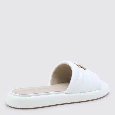 Pinko Fiona White Slides With Chunky Design And Love Birds Logo Plaque In Leather Woman