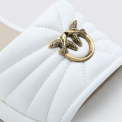 Pinko Fiona White Slides With Chunky Design And Love Birds Logo Plaque In Leather Woman