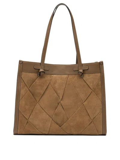 Gianni Chiarini Rectangular Suede Shoulder Bag Double Handles In Brown