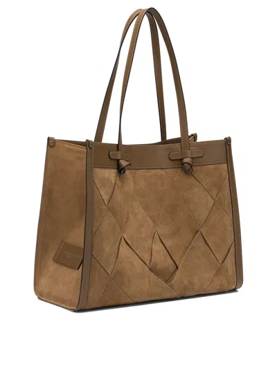 Gianni Chiarini Rectangular Suede Shoulder Bag Double Handles In Brown