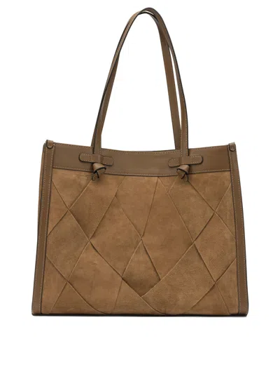 Gianni Chiarini Rectangular Suede Shoulder Bag Double Handles In Brown