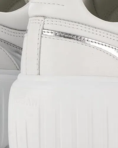 Hogan Women Silver H-stripes Leather Sneakers, 7.5 Luxury Sneakers For Women Darveys In White