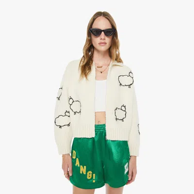 Mother The Crop Racquette Embroidered Wool And Cotton-blend Cardigan In Neutral