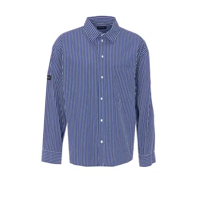 Balenciaga Poplin Shirt Striped Long Sleeves Pocket In Blue
