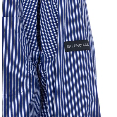 Balenciaga Poplin Shirt Striped Long Sleeves Pocket In Blue
