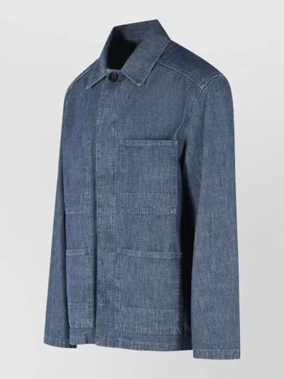 Jil Sander Structured Minimalist Jacket With Classic Collar In Blue