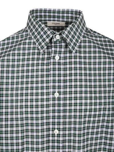 Celine Long Sleeve Checked Shirt Button Down Collar In Green