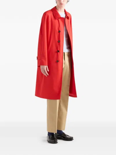 Prada Technical Gabardine Coat In Red