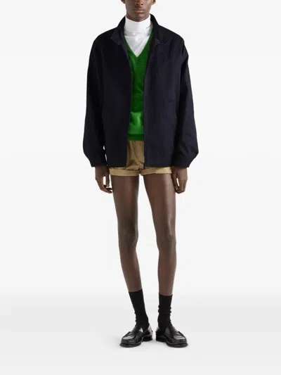 Prada Stand-up Collar Triangle-logo Jacket In Blue