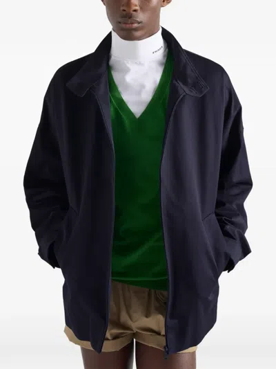 Prada Stand-up Collar Triangle-logo Jacket In Blue