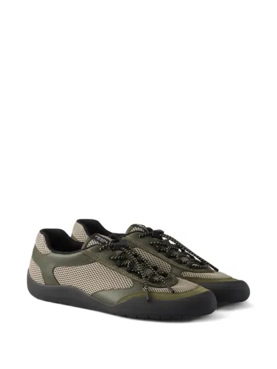 Prada Sneakers Speedrock In Leather And Mesh Fabric In Green