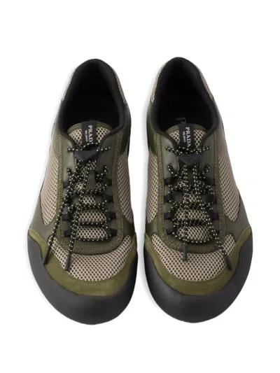 Prada Sneakers Speedrock In Leather And Mesh Fabric In Green