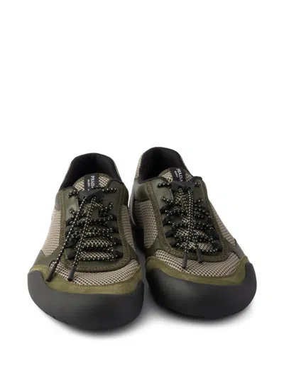Prada Sneakers Speedrock In Leather And Mesh Fabric In Green