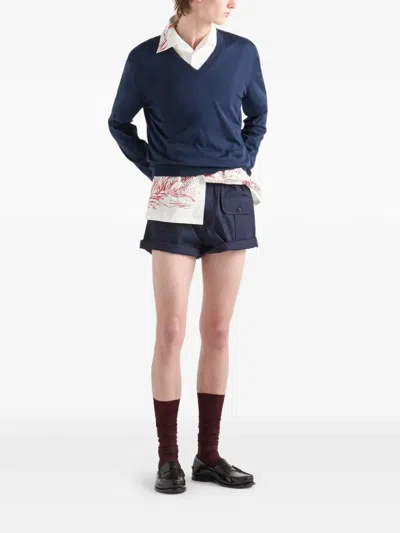 Prada Elasticated-waist Cargo Shorts In Blue