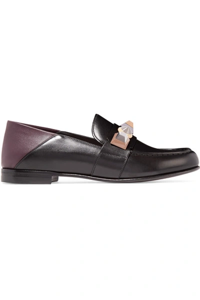 Fendi Rainbow Stud Leather Loafer, Nero/bordeaux/multi, Black