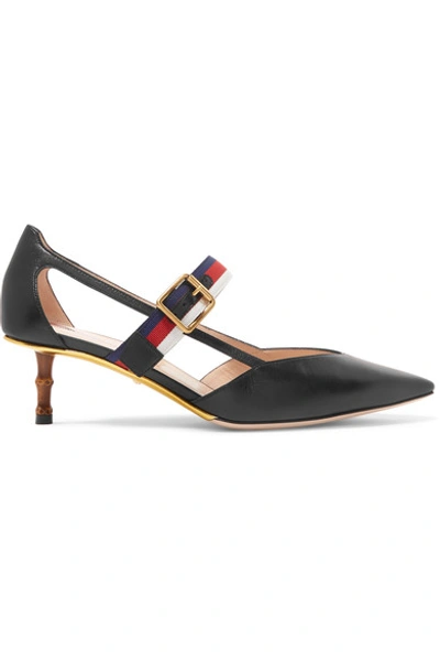 Gucci Unia Grosgrain-trimmed Leather Pumps In Blk/red