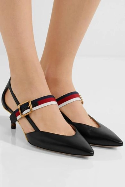 Shop Gucci Grosgrain-trimmed Leather Pumps