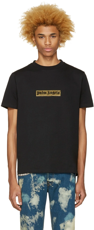 Palm Angels Black Glitter Logo T-shirt In Nero